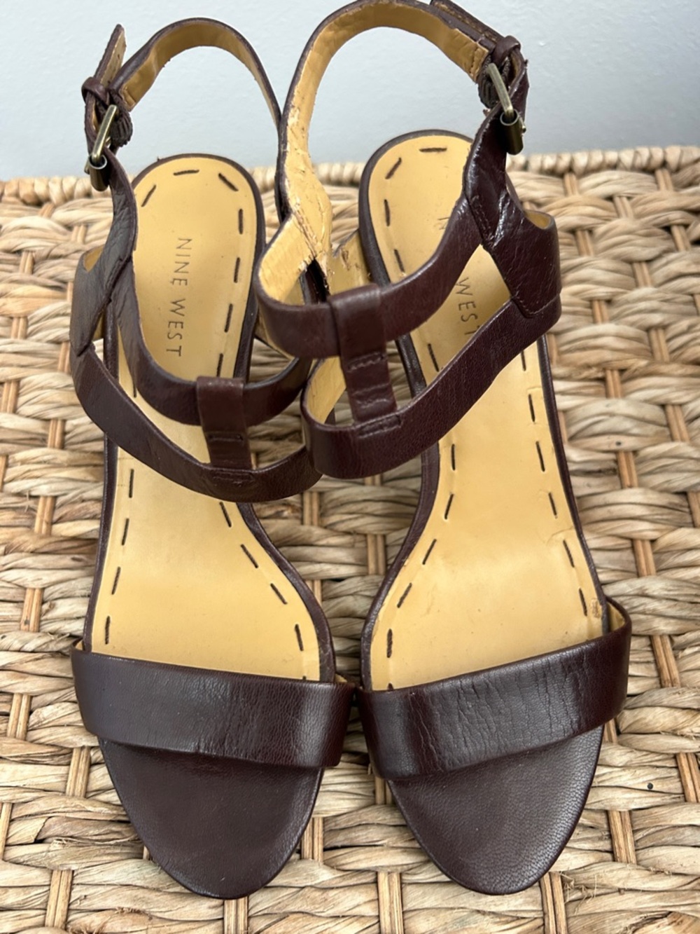 Nine West Dark Brown Leather Strappy Slingback Sandals